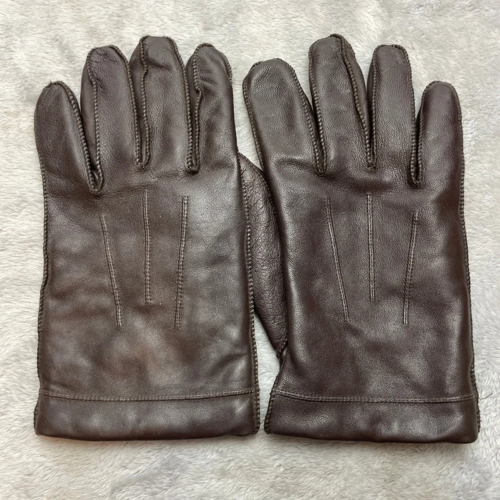 Womens Leather Driving Gloves Size L Brown Lined Winter Equestrian Classic